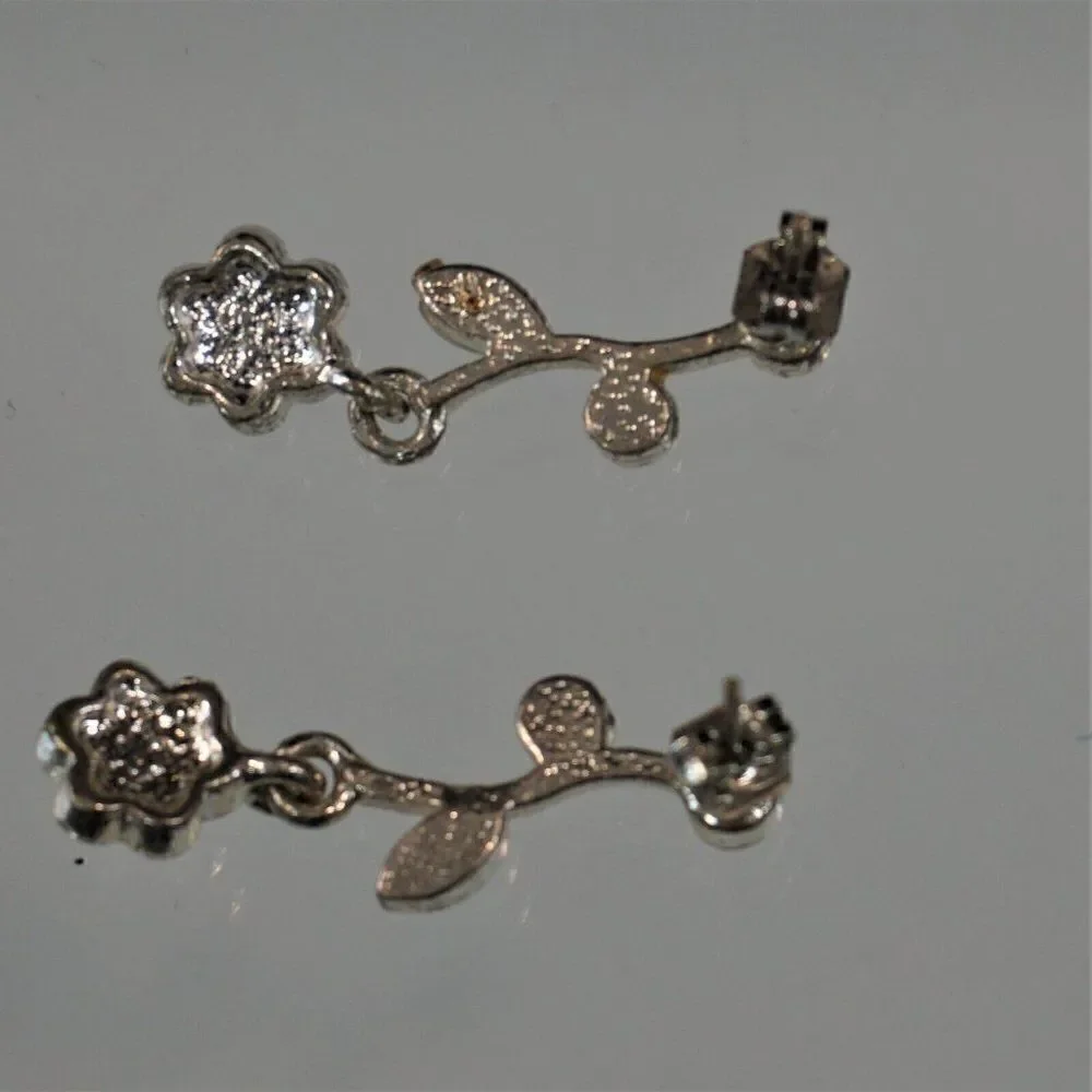 Vintage Crystal Vine Teardrop Flower Earrings Silvertone  Wedding Bridesmaid
